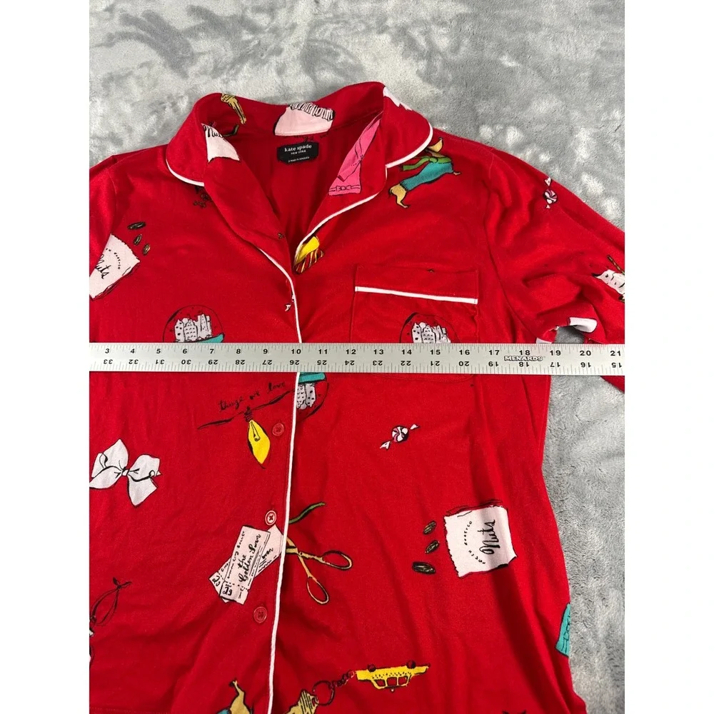 Kate Spade Red Things We Love Holiday Pajama‎ Top Long Sleeve Button Down Small